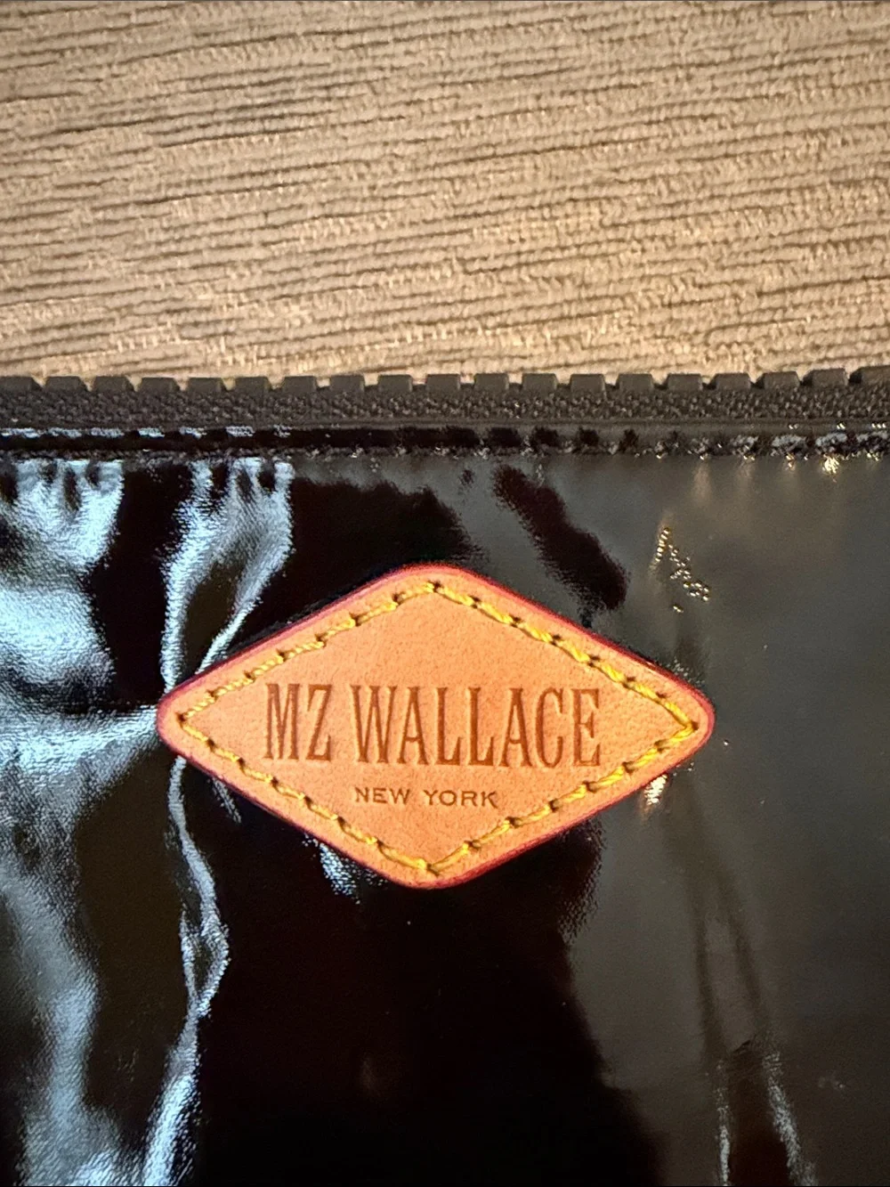 MZ Wallace Bag Large Black Lacquer Nylon Zip Pouch I Clutch *EXCELLENT*